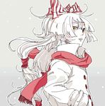  bad_id bad_pixiv_id bow contemporary fujiwara_no_mokou hair_bow hair_ribbon hand_in_pocket hikarinoko oekaki orange_eyes ribbon scarf snow solo touhou winter 