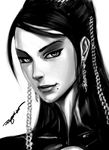  bad_deviantart_id bad_id bayonetta bayonetta_(character) chain earrings greyscale jewelry lips long_hair mole mole_under_mouth monochrome no_eyewear portrait reza_kabir solo 