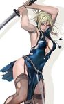  armpits blonde_hair breasts dress garter_belt lowres nina_williams pantyhose sideboob sword tekken torn_clothes torn_dress torn_pantyhose weapon 