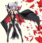  arsene belt boots breasts cape crown elbow_gloves gloves henriette_mystere highres large_breasts lipstick lying makeup mask mushikon on_back ponytail purple_eyes solo tantei_opera_milky_holmes thigh_boots thighhighs white_hair 
