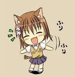  animal_ears brown_hair cat_ears chibi closed_eyes fang flower hair_flower hair_ornament kemonomimi_mode kotaken misaka_mikoto school_uniform short_hair solo sweater_vest tail to_aru_kagaku_no_railgun to_aru_majutsu_no_index 