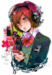  bad_id bad_pixiv_id bow cellphone face gradient_hair hands headphones heart multicolored_hair original phone ryouga_(fm59) school_uniform solo 