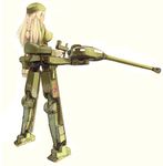  blonde_hair braid breasts cannon garrison_cap hat is-2_(personification) kuuro_kuro large_breasts long_hair looking_back mecha_musume military original power_suit simple_background solo soviet standing uniform world_war_ii 