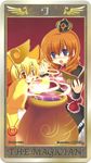  1girl blonde_hair blue_eyes crown dress pot red_eyes sakutarou staff takanae_kyourin tarot umineko_no_naku_koro_ni ushiromiya_maria 