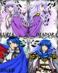  2girls 74 armor brother_and_sister cape celice_(fire_emblem) diadora_(fire_emblem) father_and_son fire_emblem fire_emblem:_seisen_no_keifu lavender_hair long_hair mother_and_daughter multiple_boys multiple_girls purple_eyes siblings sigurd_(fire_emblem) yuria_(fire_emblem) 