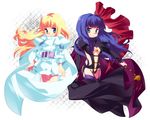  bad_id bad_pixiv_id blonde_hair blue_eyes blue_hair cape dual_persona kiri_futoshi long_hair macross macross_frontier macross_frontier:_itsuwari_no_utahime multiple_girls sheryl_nome 