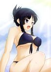  akiyama_mio bare_shoulders between_breasts bikini black_bikini black_eyes black_hair breasts cleavage k-on! kumimin large_breasts long_hair open_mouth round_teeth solo swimsuit teeth 