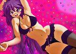  :d arm_support arm_up armpits arms_up bangs blush bow bow_bra bow_panties bra breasts cleavage clenched_hand fingernails frilled_panties frills goggles gradient gradient_background hand_on_own_head just_anime_network justdubs kami_(justdubs) large_breasts lingerie long_fingernails long_hair looking_at_viewer lying mascot nail_polish navel on_side open_mouth panties pink pink_eyes purple_bra purple_hair purple_legwear purple_panties ribbon sideboob smile solo star starry_background thighhighs third-party_edit underwear underwear_only wide_hips 