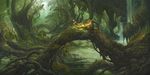  dragon fantasy forest green highres nature no_humans original scenery tree uchio_kazumasa water 