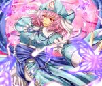  archienemy bug butterfly ghost hat hitodama insect japanese_clothes kimono pink_eyes pink_hair saigyouji_yuyuko short_hair smile solo touhou 