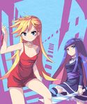  2girls breasts cleavage dress goth gothic highres multiple_girls panties panty_&amp;_stocking_with_garterbelt panty_(character) panty_(psg) smile stocking_(character) stocking_(psg) sword underwear weapon 