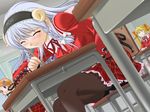  blush classroom desk headband o_o pantyhose schoolgirl schoolgirls sitting 