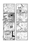  4koma animal_ears cat_ears comic greyscale hairband heart highres horn hoshiguma_yuugi in_the_face kaenbyou_rin komeiji_satori mizuhashi_parsee monochrome multiple_4koma multiple_girls punching short_hair touhou translated viva!! 