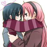  &lt;3 blush couple cute eye_contact heart looking_at_another lowres multiple_girls okuwaka_tsubomi scarf shared_scarf smile strawberry_panic strawberry_panic! tsukidate_chiyo yuri 