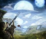  bunny fantasy full_moon gun landscape moon original planet riding scenery sky solo star_(sky) vanipo weapon 