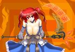  .hack//g.u. 1girl alternate_weapon asamura_hiori bad_id bad_pixiv_id breasts cleavage hair_bobbles hair_ornament huge_breasts onozuka_komachi red_eyes red_hair scythe short_hair solo touhou two_side_up weapon 
