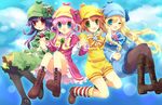  blonde_hair blue_eyes boots bow brown_hair cordelia_glauca green_eyes hat hercule_barton long_hair multiple_girls one_eye_closed pantyhose pink_bow pink_hair purple_hair red_eyes sherlock_shellingford short_hair tantei_opera_milky_holmes tokira_nozumi yuzurizaki_nero 