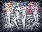  4_girls akashiya_moka bishoujo_senshi_sailor_moon blonde_hair blue_hair bondage cocoon crossover gag green_hair group junsaa_(pokemon) karosu-maker kuruno_kurumu long_hair mummification pink_hair pokemon rosario+vampire short_hair spider_web tights web 