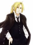  bad_id bad_pixiv_id blonde_hair braid edward_elric formal fullmetal_alchemist hand_in_pocket jacket male_focus necktie ponytail smile solo teeth tsukuda0310 yellow_eyes 