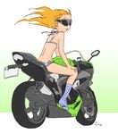  bare_shoulders bikini cote ground_vehicle motor_vehicle motorcycle orange_hair original riding solo sunglasses swimsuit 