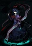  absurdres aki_konnpu bad_id bad_pixiv_id blue_hair dark faux_traditional_media frills hat highres nagae_iku red_eyes short_hair solo touhou 