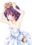  :o ahoge animal animal_on_head armpits cat cat_on_head character_request dress flat_chest kitten on_head purple_eyes purple_hair short_hair solo sore_ga_doushita strap_slip sundress themed_object tokunou_shoutarou 