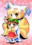  animal_ears blonde_hair blush brown_eyes brown_hair cat_ears cat_tail chen chibi child earrings fang fox_tail hat jewelry multiple_girls multiple_tails single_earring tail takamoto_akisa touhou yakumo_ran yellow_eyes 