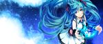 blue_eyes blue_hair earth giantess hatsune_miku long_hair necktie solo space twintails vocaloid yuzuki_karu 