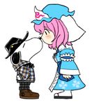  bad_id bad_pixiv_id banned_artist beagle blush charles_schulz_(style) crossover ghost hat noses_touching peanuts pink_hair saigyouji_yuyuko shin'en_(gyokuro_company) short_hair simple_background snoopy touhou 