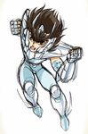  80s armor attack jumping male male_focus oldschool original_version pegasus_seiya s-jou saint_seiya seiya shijou_yukimasa shoulder_pads 