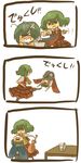  3koma :i anger_vein angry antennae ascot bandaid cape comic green_hair kazami_yuuka kicking multiple_girls plaid plaid_skirt plaid_vest punching red_eyes short_hair skirt skirt_set spoon touhou translation_request umbrella vest wata_(rakopepa) wavy_mouth wriggle_nightbug 