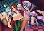  back banana barefoot bat_wings beret blue_eyes blue_hair bottle bow bowtie braid breast_awe breasts checkered chinese_clothes crescent food fruit full_moon green_eyes hat hong_meiling izayoi_sakuya large_breasts lingerie long_hair looking_at_breasts looking_back lying maid_headdress miero moon multiple_girls nipples off_shoulder on_stomach open_clothes open_shirt pantyhose patchouli_knowledge purple_eyes purple_hair red_eyes red_hair remilia_scarlet ribbon shirt short_hair silver_hair thighhighs touhou twin_braids underwear underwear_only window wings 