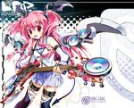  angel_beats! ankle_lace-up cross-laced_footwear ein_(long_cake) fang guitar hair_ornament head_wings instrument long_hair pink_hair red_eyes school_uniform serafuku solo tail thigh_strap thighhighs two_side_up wings yui_(angel_beats!) 