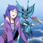  aguija blue_eyes blue_hair breasts forehead_jewel mecha medium_breasts ribonzu short_hair silbelwind super_robot_wars super_robot_wars_original_generation 