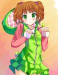  brown_hair frog green_eyes hood hoodie idolmaster idolmaster_(classic) long_hair odayan solo takatsuki_yayoi twintails 