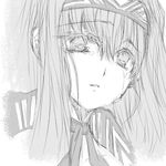  bangs choker elemental_gelade eyelashes face greyscale hairband long_hair lowres monochrome reverie_metherlence ribbon_choker sad solo syuno-ake tears 