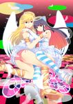  ass blonde_hair blue_eyes blue_nails bow hair_bow highres long_hair multicolored_hair multiple_girls muraiaria nail_polish panties panty_&amp;_stocking_with_garterbelt panty_(psg) pink_nails stocking_(psg) striped striped_legwear thighhighs two-tone_hair underwear 