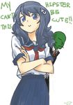  1girl 4chan :&gt; anonymous artist_name blue_eyes blue_hair blush_stickers can't_be_this_cute crossed_arms downscaled english faceless faceless_male formal green_skin kyuubiness long_skirt md5_mismatch ore_no_imouto_ga_konna_ni_kawaii_wake_ga_nai parody personification resized school_uniform simple_background skirt suit sweatdrop tumblr white_background 