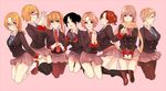  6+girls america_(hetalia) axis_powers_hetalia blue_eyes brown_eyes canada_(hetalia) china_(hetalia) england_(hetalia) france_(hetalia) genderswap germany_(hetalia) green_eyes japan_(hetalia) multiple_girls necktie northern_italy_(hetalia) russia_(hetalia) scarf school_uniform schoolgirls skirt take_your_pick united_kingdom_(hetalia) v victory_sign 