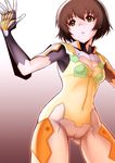  bad_id bad_pixiv_id bodysuit brown_eyes jitsudan kaminagi_ryouko multicolored multicolored_bodysuit multicolored_clothes short_hair solo zegapain 