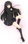  amagami ayatsuji_tsukasa bad_id bad_pixiv_id black_hair black_jacket black_legwear black_skirt brown_eyes highres jacket kibito_high_school_uniform long_hair long_sleeves lying okome_(minagisama) on_side pleated_skirt school_uniform skirt socks solo 