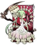  bone cendrillon_(vocaloid) child closed_eyes crown dress green_hair hair_ribbon hatsune_miku knife kooten_bergh_no_youhei long_hair ribbon skull solo spine twintails very_long_hair vocaloid weapon white_dress younger 