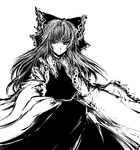  acryl bad_id bad_pixiv_id bow detached_sleeves face greyscale hair_bow hakurei_reimu hands_in_pockets high_contrast long_hair monochrome serious solo touhou 