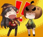  :&lt; amagi_yukiko anger_vein angry black_hair cape chibi food_themed_hair_ornament hair_ornament halloween hat jack-o'-lantern laughing multiple_girls open_mouth pantyhose persona persona_4 pumpkin pumpkin_hair_ornament satonaka_chie school_uniform skirt tears watabow witch_hat 