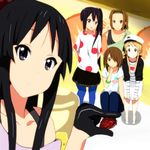  akiyama_mio bad_id bad_pixiv_id black_eyes black_hair blonde_hair blue_legwear brown_eyes brown_hair casual food fruit gloves hair_over_one_eye hat hirasawa_yui k-on! kaiman kotobuki_tsumugi listen!! multiple_girls nakano_azusa official_style pantyhose strawberry tainaka_ritsu 