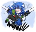  4chan anonymous blue_hair blush eyes_closed formal hair_ornament long_hair necktie open_mouth personification suit tie tumblr 