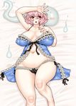  breasts fat highres jon_henry_nam konpaku_youmu_(ghost) large_breasts lying navel pink_hair plump red_eyes saigyouji_yuyuko short_hair solo touhou 