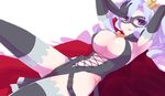  armpits arsene bad_id bad_pixiv_id blue_hair breasts cape crown elbow_gloves gloves heart henriette_mystere kamaboko_red large_breasts lying mask on_back purple_eyes solo tantei_opera_milky_holmes thighhighs 