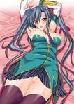  arms_up blue_hair blush breasts detached_sleeves kan&#039;u kan'u kanu kizaki_yuuri koihime_musou long_hair lying miniskirt necktie nipples open_clothes open_shirt orange_eyes ponytail pussy shirt side_ponytail silver_hair skirt thighhighs uncensored yellow_eyes zettai_ryouiki 