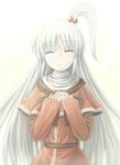  capelet closed_eyes long_hair red_capelet shinki side_ponytail silver_hair smile solo touhou very_long_hair white_hair y2 